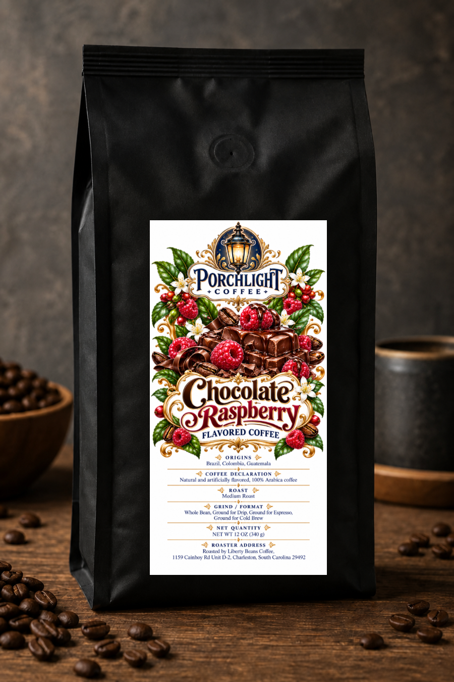 Chocolate Raspberry Flavored private-label coffee bag