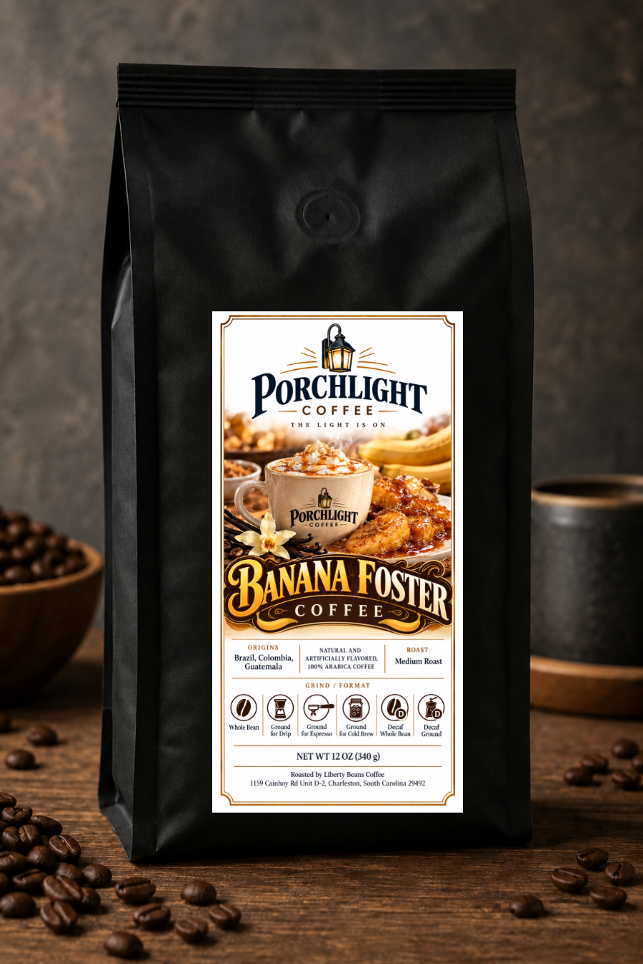Liberty Beans Banana Foster private-label coffee bag