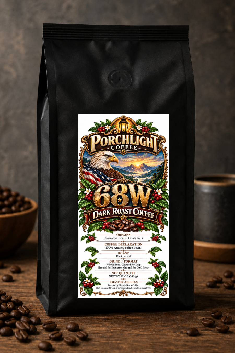 68W Dark Roast private-label coffee bag
