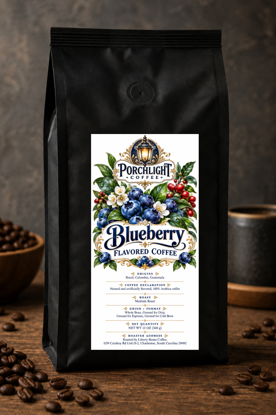 Blueberry Flavored private-label coffee bag