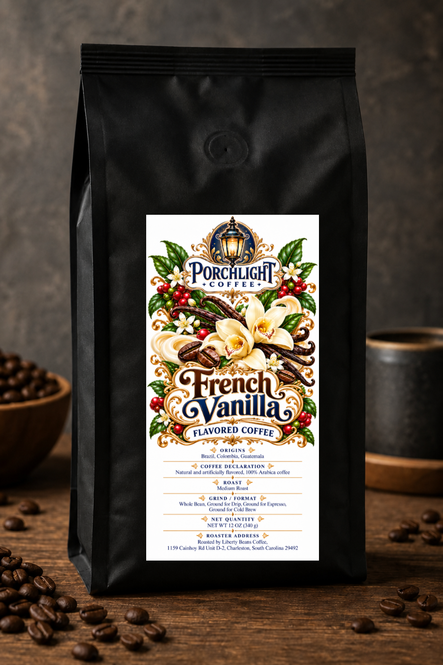 French Vanilla Flavored private-label coffee bag