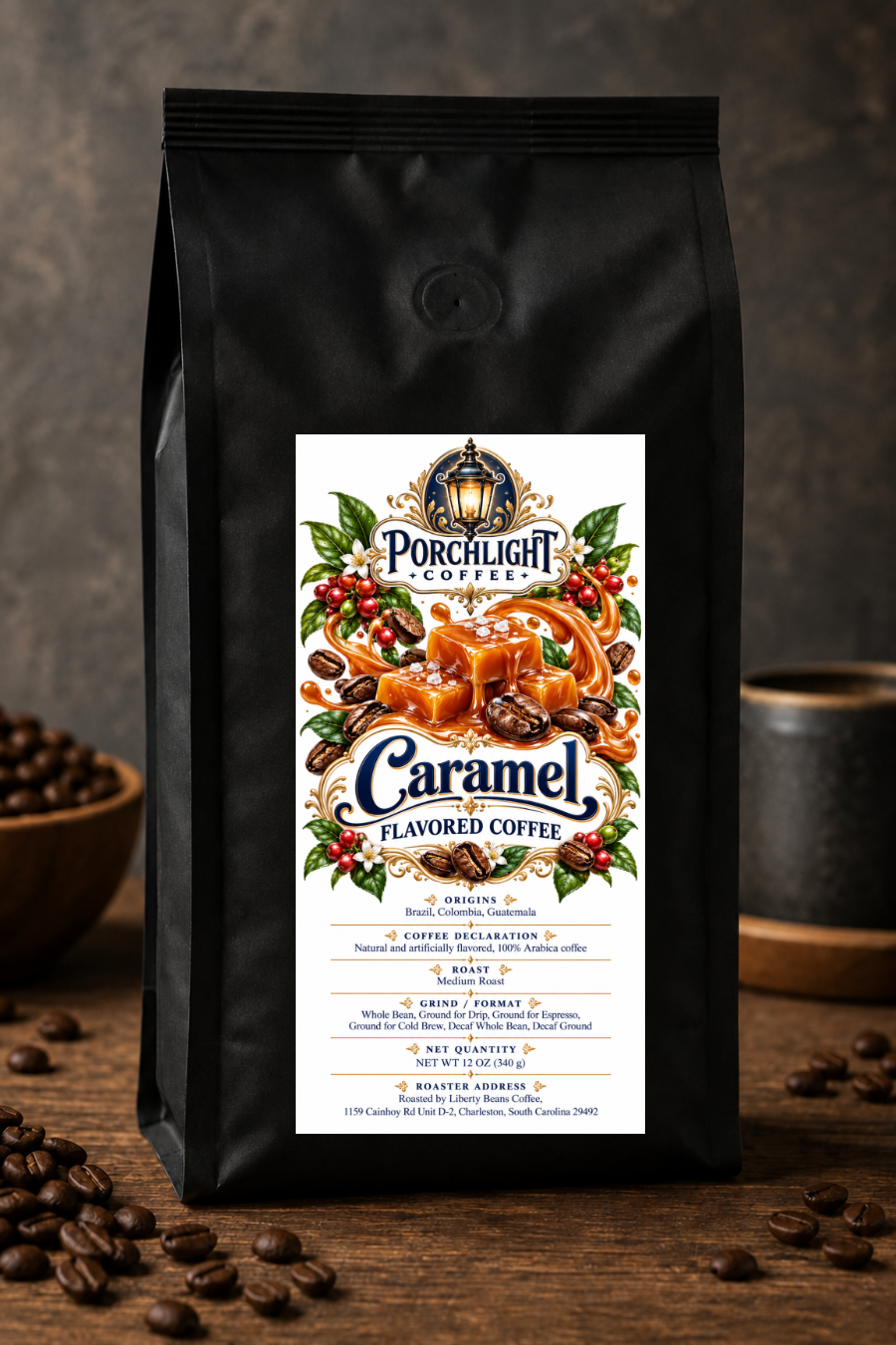 Caramel Flavored private-label coffee bag